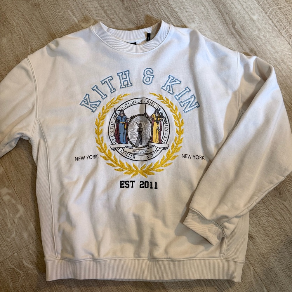 Kith White Crewneck with Blue Detailing